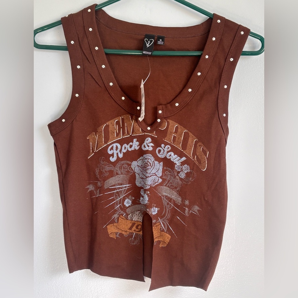 Windsor Brown Studded 'Rock & Soul' Graphic Tank Sz M. NWT